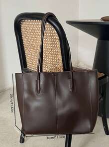 女士复古手提包，新款秋季时尚休闲通勤大容量单肩包，复古风女士包 - 咖啡棕 - 查看 3