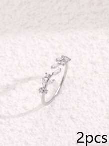 Cubic Zirconia Decor Cuff Ring - Silver - View 17