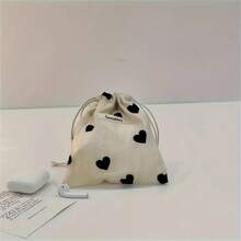 Sozakka 涤纶抽绳袋，带心形图案，便携式迷你化妆包，网眼礼品收纳袋，适用于小饰品和化妆品 - 米色 - 查看 4