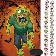 1pc Pin The Eyeball On The Zombie Halloween Party Game , Halloween Party Favors, Zombie Game Poster With Eyeball Stickers And Blindfold For Birthday Party Supplies