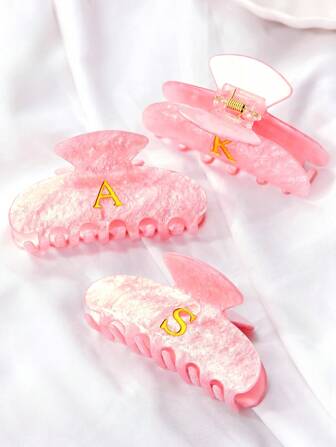 1pc Romantic Retro Glitter Gold Letter Decor Acrylic Shiny Hair Claw Clip For Women, Anti-Slip Strong Grip For Thick Long Hair Ponytail, Suitable For Daily Commute, Beach Vacation, Wedding Accessory, Friend & Mother's Day Gift (Natural Handcraft Product May Have Some Color Deviation),Pink Accessories Valentine's Day Valentines Hair Clips Hair Jaw Clip Hair Clamps Hair Clutch Hair Catcher Clip