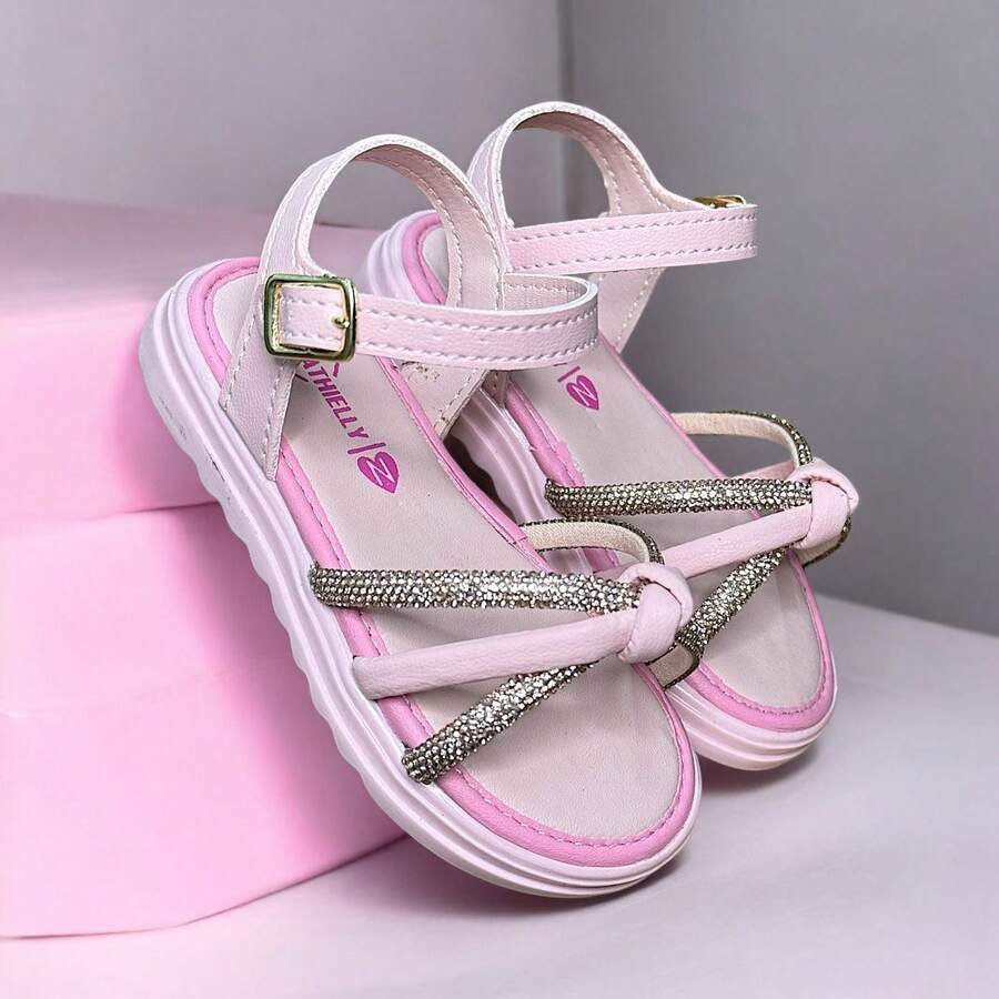Children's Girl's Glitter Sandals With Birque Party - Baby Pink - View 1