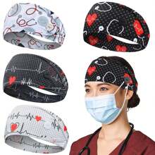 Diademas con botón para mascarilla, diademas anchas antideslizantes para enfermeras con protección para las orejas elástica para mujeres, hombres, médicos, sudadera diadema para la cabeza, Halloween
