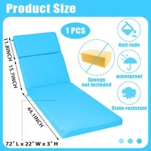 Waterproof Chaise Lounge Cushion Cover (Not Includes Cushion) 72 X 21 X 3 Inches Summer Cushions Slip Covers With Zipper Ties Outdoor Chaise Lounge Cover For Pool Lawn Beach Patio(Peacock Blue) - Blue - View 2