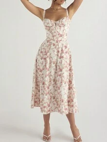 Vestidos largos de tirantes mujer cuello cuadrado de hombros con cordón de muslo con abertura Temperamento Elegante Sexy Vestido Elástico, Estilo Elegido para Ocasiones de Lujo y Cotidianidad Adecuado para Banquetes, Asistir a Eventos, Hospedaje, Playas, Viajar Sesiones de Fotos, Fotografía de Calle, Trabajo - Rojo y blanco - Ver 3