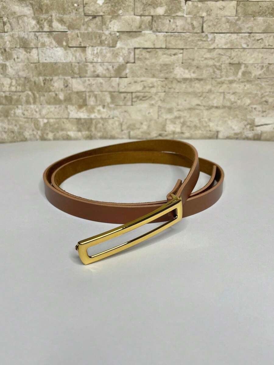 Thin Formal Belt With Rectangular Buckle In Various Colors - 駝色 - 查看 1