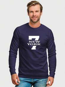 Men's Round Neck Flannel Sweatshirt Print 7 New York - Màu xanh hải quân - Xem 1