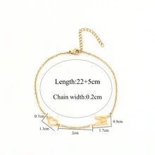 1 件装新款经典首字母镂空心形金色不锈钢链式脚链女式 - 金黃色 - 查看 2