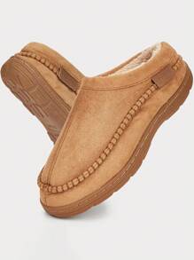 Pmoiste 男士拖鞋毛绒温暖舒适记忆泡沫纯色家居鞋冬季复古休闲拖鞋卡其色