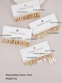 17KM 24 件/40 件/48 件/88 件简约金属几何蝴蝶和心形耳环套装，女士度假/派对礼物，日常佩戴 - 金黃色 - 查看 11