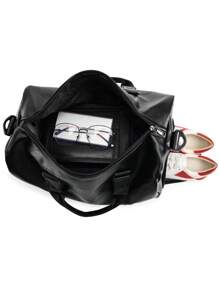 PU 皮革健身包，男女通用，带鞋和湿隔层 - 旅行、运动、健身、锻炼旅行包，用于手提箱、过夜包、行李袋、周末包、行李袋、手提包、大学包、行李袋、周末包、医院包、假日冬季包、学校用品、学校用品 - 黑色 - 查看 7