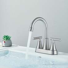 Bathroom Sink Faucet 2 Handles 3 Holes 4 In Centerset Vanity Waterfall Swivel Spout Lavatory Faucet With Drain - Brushed Nickel - View 6
