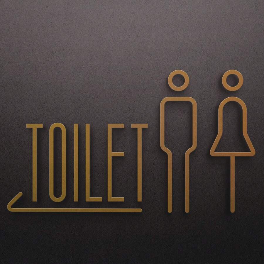 亚克力加厚浴室标牌，带 3D 金色图案，镂空银色男女通用卫生间标识牌最佳礼物