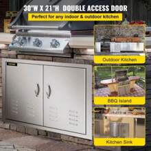 30W X 21H Inch Double Door With Vents - Stainless Steel Outdoor Kitchen Access Door For BBQ Island