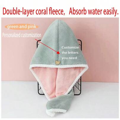 Private Customization. Double-Layer, Two-Color Thickened Coral Fleece Hair Drying Cap. Customize The Lettered Name You Need. Home Bathroom Decor Fall Decor Back To School