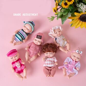 Muñeca mini de aproximadamente 10,2 cm, muñeca bebé realista, disfraz de animal, regalo de bebé lindo, fiesta de cumpleaños infantil (estilo hogareño), gorro de cumpleaños con fresa, muñeca de 20 cm, muñeca bebé recién nacido