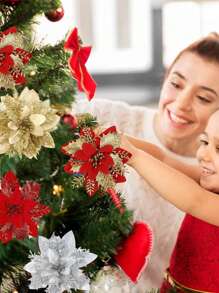 10 Piezas de Flores Navideñas, Dorado, Rojo, Plateado, Flores para Árbol de Navidad, Flores Navideñas Brillantes, Flores de Poinsetia, Artificiales para Decoración de Árbol de Navidad, Decoración de Fiesta, Navidad