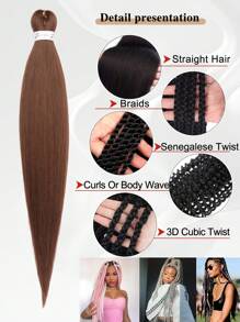 Extensiones de cabello sintético con textura suave de yaki para trenzar, con efecto de agua caliente, pelo fácil de trenzar previamente estirado para trenzas de ganchillo, trenzas y locs - Dark Brown - Ver 4