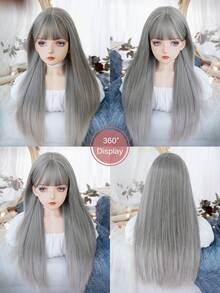1 Piece Synthetic Heat-Resistant Long Straight Hair Wig  In Ombre Wigs, With Bangs, 26 Inches Long, Made From Fiber, Suitable For Daily Use, Natural And Realistic False Hairpiece.(Excluding Accessories) - Ombre - View 9
