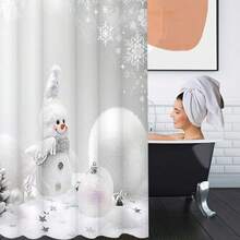Bộ rèm tắm hình người tuyết Giáng sinh 1/3/4 chiếc, rèm tắm vải polyester chống thấm nước có 12 móc, thảm chống trượt, tấm phủ bệ ngồi bồn cầu và thảm lót, phụ kiện trang trí phòng tắm phù hợp cho nhà tắm, trang trí phòng tắm mùa thu, phụ kiện phòng tắm cho ngày tựu trường - trắng - Xem 6