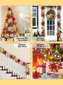 10 Piezas de Flores Navideñas, Dorado, Rojo, Plateado, Flores para Árbol de Navidad, Flores Navideñas Brillantes, Flores de Poinsetia, Artificiales para Decoración de Árbol de Navidad, Decoración de Fiesta, Navidad