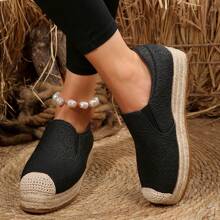 Women's New Straw Woven Platform Loafers Slip-On Thick Sole Lace Casual Sneakers