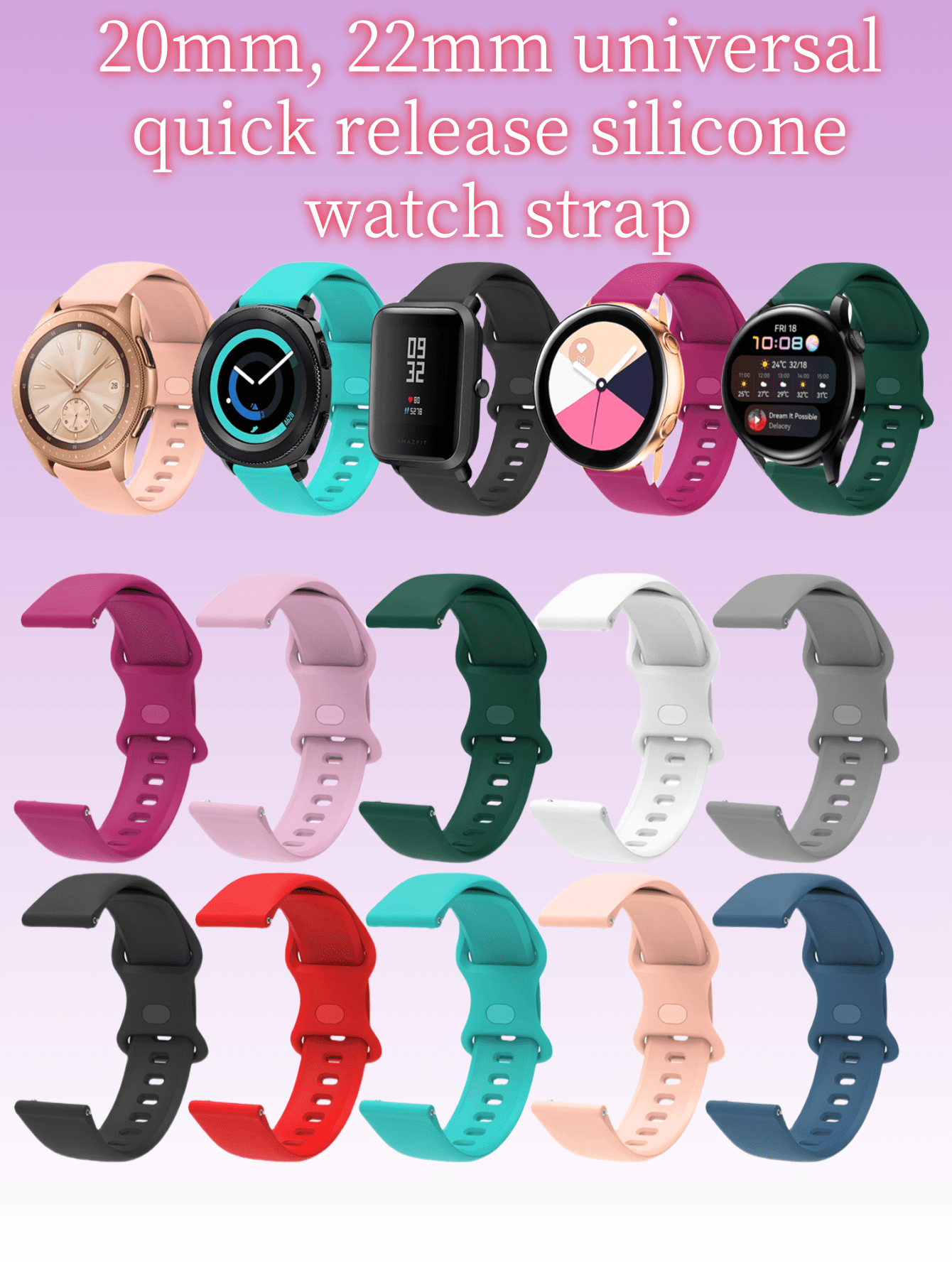 A Universal Quick Release 8-Button Silicone Strap, 18mm Interface SizeCompatible With SamsungHuawei And Other Watches - 18mm - View 14