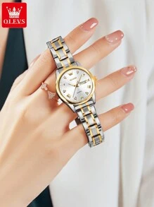 OLEVS. OLEVS 女士手表，女士原创钻石手表，防水夜光不锈钢奢华石英女士手表，金表 - 白色 - 查看 5