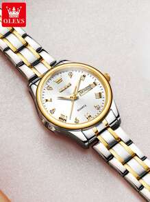 OLEVS. OLEVS 女士手表，女士原创钻石手表，防水夜光不锈钢奢华石英女士手表，金表 - 白色 - 查看 4