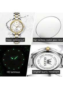 OLEVS. OLEVS 女士手表，女士原创钻石手表，防水夜光不锈钢奢华石英女士手表，金表 - 白色 - 查看 3