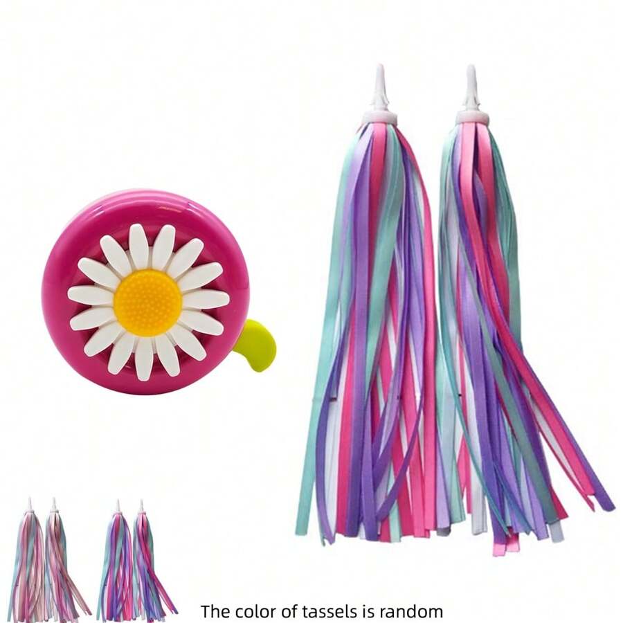 1個兒童單車鈴和2個兒童單車飄帶套組，適用於兒童單車配件，女孩男孩用單車車把飄帶，單車握把絲帶，孩子滑板車飄帶 - 紫色 - 查看 1