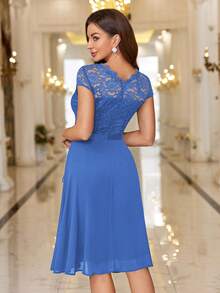 MIUSOL 上身蕾絲荷葉邊連衣裙 - 藍色 - 查看 3