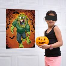 1pc Pin The Eyeball On The Zombie Halloween Party Game , Halloween Party Favors, Zombie Game Poster With Eyeball Stickers And Blindfold For Birthday Party Supplies
