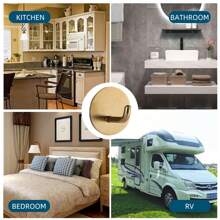1/4 chiếc Móc treo tường bằng thép không gỉ không cần khoan, Móc dán tường chịu lực cho nhà bếp, phòng ngủ, phòng tắm, tủ quần áo - Vàng - Xem 2