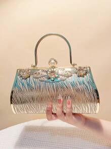 Túi xách thời trang mới màu vàng sang trọng tiệc tối túi xách quyến rũ phụ nữ túi xách kim loại lấp lánh kim cương giả túi cầm tay - Vàng - Xem 2