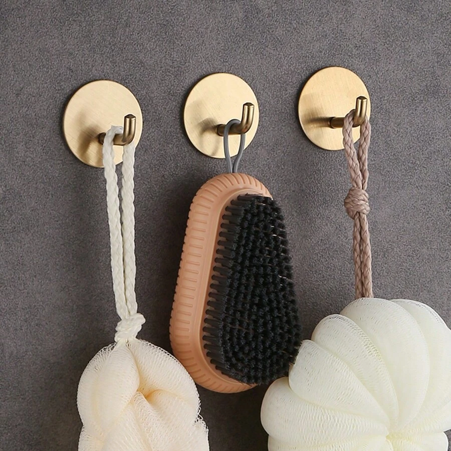 1/4 chiếc Móc treo tường bằng thép không gỉ không cần khoan, Móc dán tường chịu lực cho nhà bếp, phòng ngủ, phòng tắm, tủ quần áo - Vàng - Xem 1