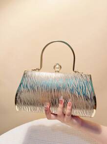 Túi xách thời trang mới màu vàng sang trọng tiệc tối túi xách quyến rũ phụ nữ túi xách kim loại lấp lánh kim cương giả túi cầm tay - Vàng - Xem 3