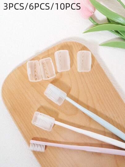3pcs/6pcs/10pcs Transparent Portable Toothbrush Head Cover, Soft Bathroom Essentials Home Bathroom Decor Fall Decor Back To School