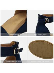 Women Black Open Toe Buckle Ankle Strap Summer Platform  Valentine's Day  Wedge Sandals - 藏蓝色 - 查看 5