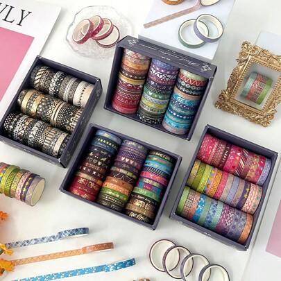 36 Cuộn Băng Keo Giấy Bạc Washi Dùng Cho Sổ Lưu Niệm, Sổ Kế Hoạch, Thủ Công, Trang Trí Tự Làm, Quà Tặng Ngày Lễ