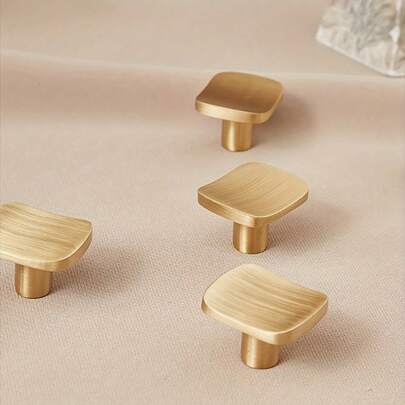 6pcs Premium Brushed Brass Cabinet Knobs & Pulls - Modern Design, Golden Hue, Pure Copper Handles For Dressers, Kitchen Cupboards & Furniture Closets