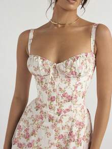 Vestidos largos de tirantes mujer cuello cuadrado de hombros con cordón de muslo con abertura Temperamento Elegante Sexy Vestido Elástico, Estilo Elegido para Ocasiones de Lujo y Cotidianidad Adecuado para Banquetes, Asistir a Eventos, Hospedaje, Playas, Viajar Sesiones de Fotos, Fotografía de Calle, Trabajo - Rojo y blanco - Ver 6