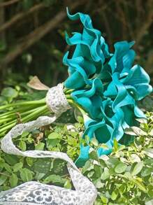 1支/4支/10支装 - 仿真马蹄莲，逼真假花束，适用于婚礼、派对、花园装饰，质感栩栩如生，可用于客厅、卧室、餐桌、办公室装饰，绿松石色，家居装饰，暖色调花卉，插花，冬春装饰，仿真花，情人节、生日、毕业礼物 - 藍綠色 - 查看 6