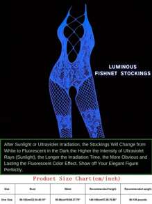 1pc Women Glowing Fishnet Stockings - Luminous In The Dark Fishnet Tights, Semi-Sheer Mesh Bodysuits For Clubs, Hollow Fishnet Design, Tight Bodysuits, Sexy Lingerie For Women, Suitable For Halloween, Christmas, Music Festivals, Parties, Nightclubs - 白色 - 查看 4