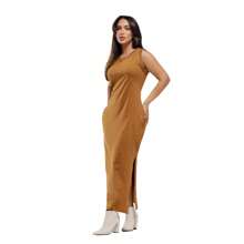 Basic Cotton Midi Dress - Camel - View 3