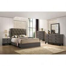 Gray Modern Comfort King Bed With Fabric And Rustic Style