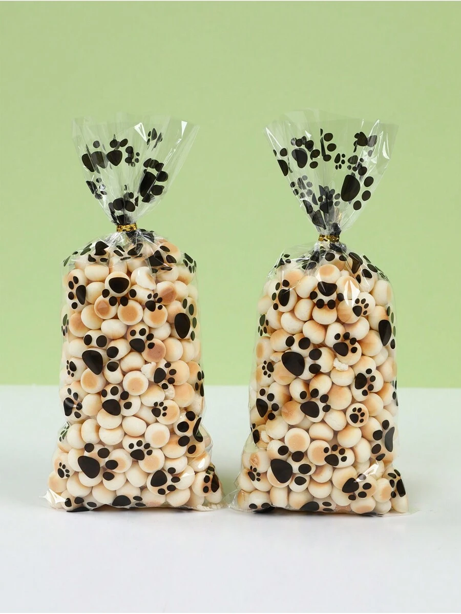 25/50pcs Transparent Dog Paw Print Packaging Bags, Pet Snack Packaging Bags, Birthday Wedding Holiday Event Party Gift Packaging Supplies, Gift Bags, Candy Bags, Back To School, Valentine's Day - Paw Prints - View 1