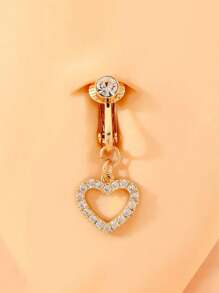 1pc Heart-Shaped Non-Piercing Fake Belly Button Ring, Fashionable Body Jewelry Gift Suitable For Any Occasion - Silver - View 7
