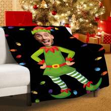 Funny Face Printing Blanket, Personalized Gifts For Family, Custom Face Throws, Cosplay Blanket Baby Shower Family Decorations Giftswinter Eve Gifts Back To School Winter Gift Ideas Boy Girl Valentine's Day - Green - View 2