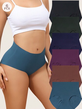 6 Pieces Multicolor Thin Stretchy Women's High Waist Tummy Control Underwear Seamless Briefs Design For All Day Comfort